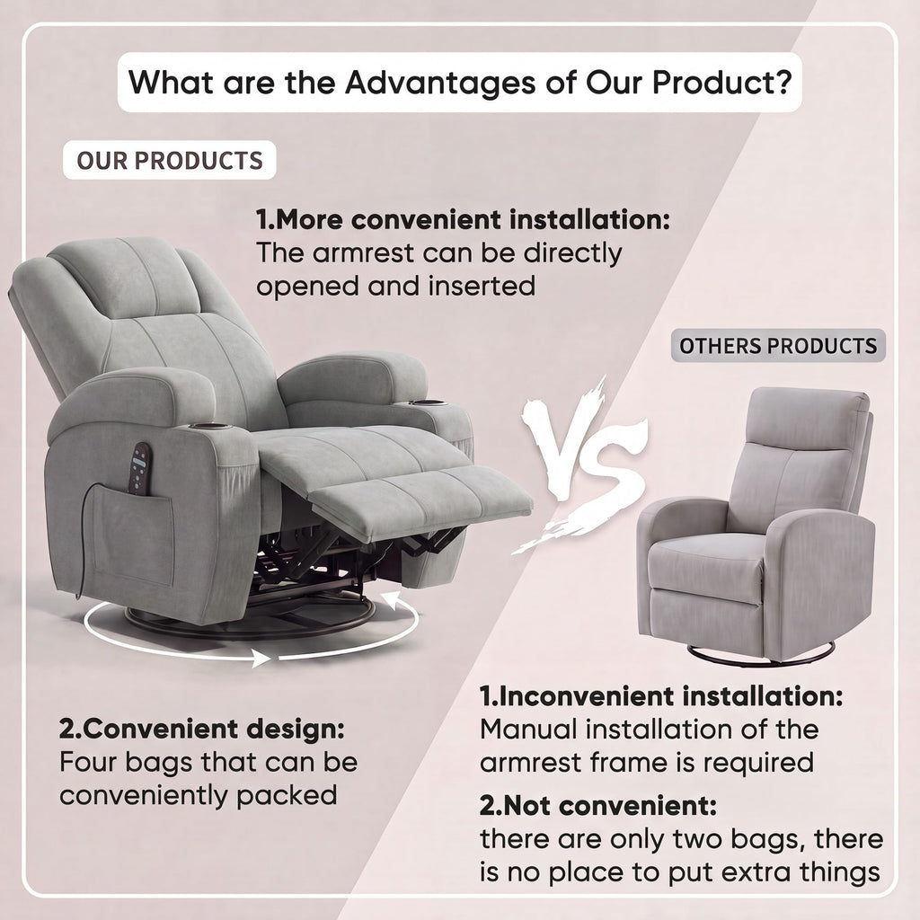 360° Swivel Rocker Recliner Chair with Massage Z6518