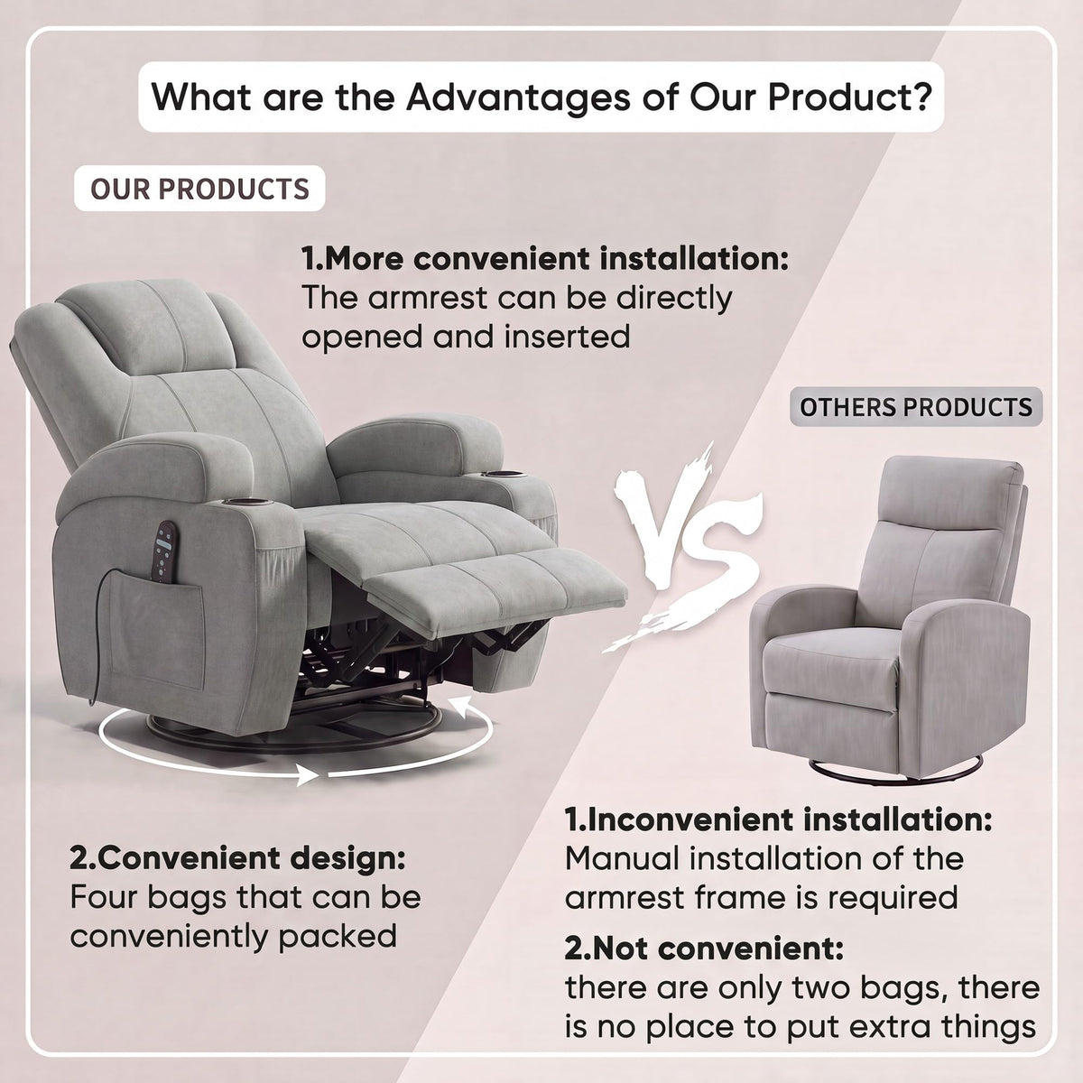 360° Swivel Rocker Recliner Chair with Massage Z6518