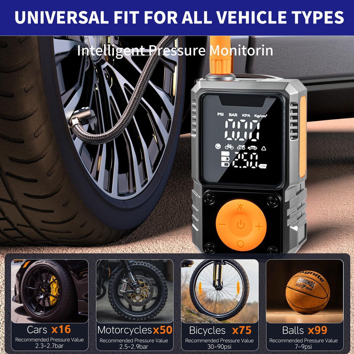Portable 150PSI Cordless Tire Inflator with Pressure Gauge J726
