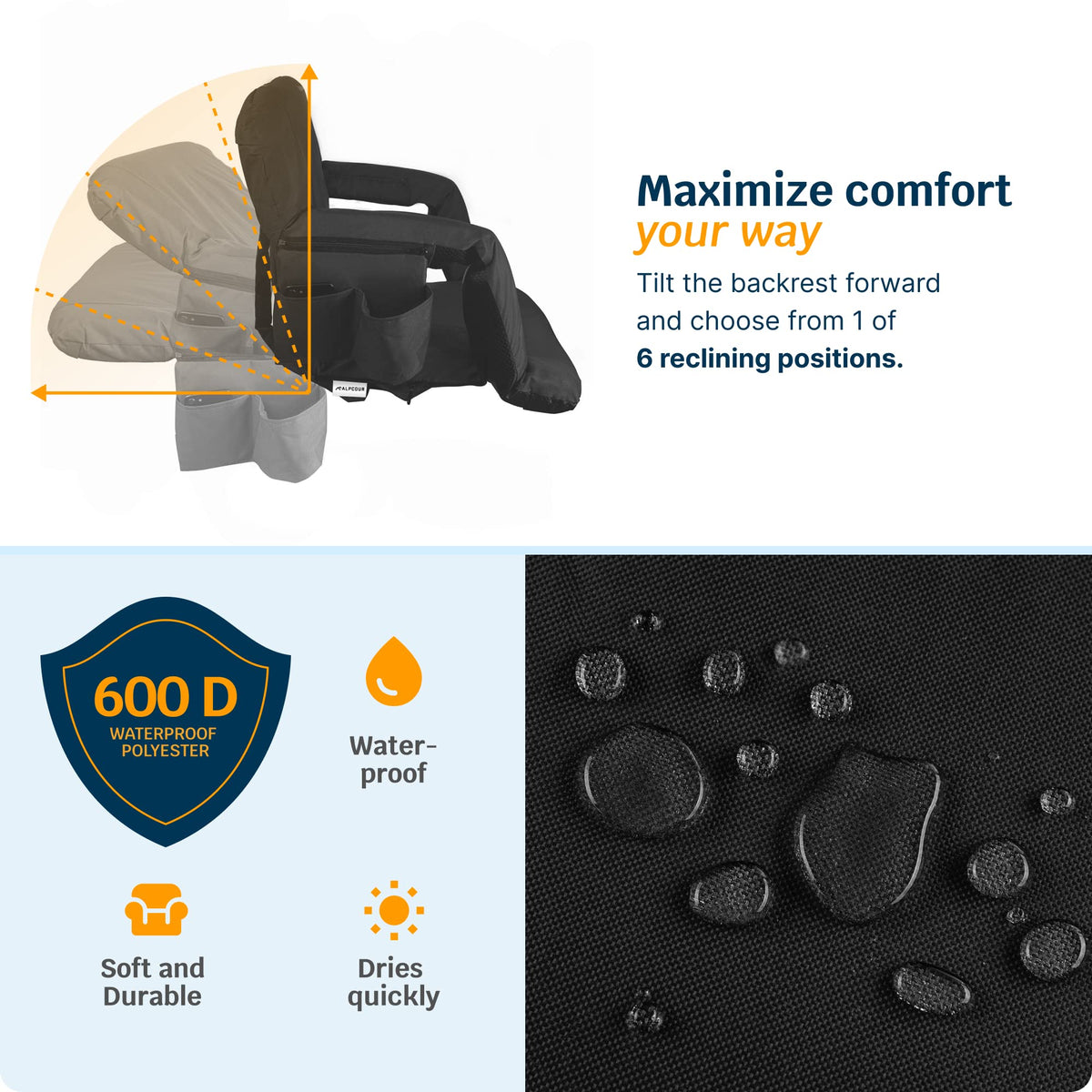 Heating Massage Reclining Stadium Seat with Arm Support G9572