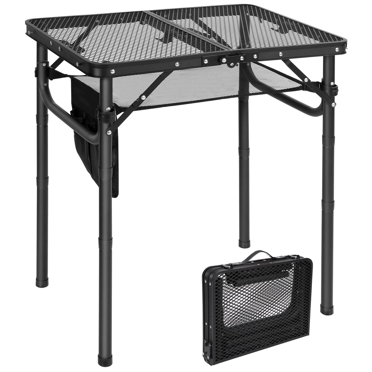 Lightweight Height Adjustable Aluminum Folding Grill Table with Mesh Desktop, Black L794