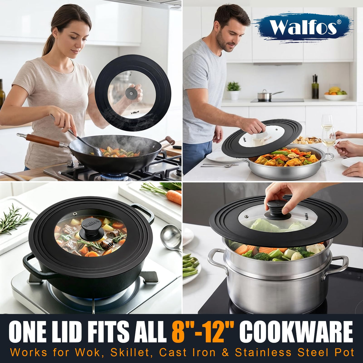 Universal Pan Lid with Heat Resistant Silicone Rim and Tempered Glass, Fits 8" to 12" Cookware X169207