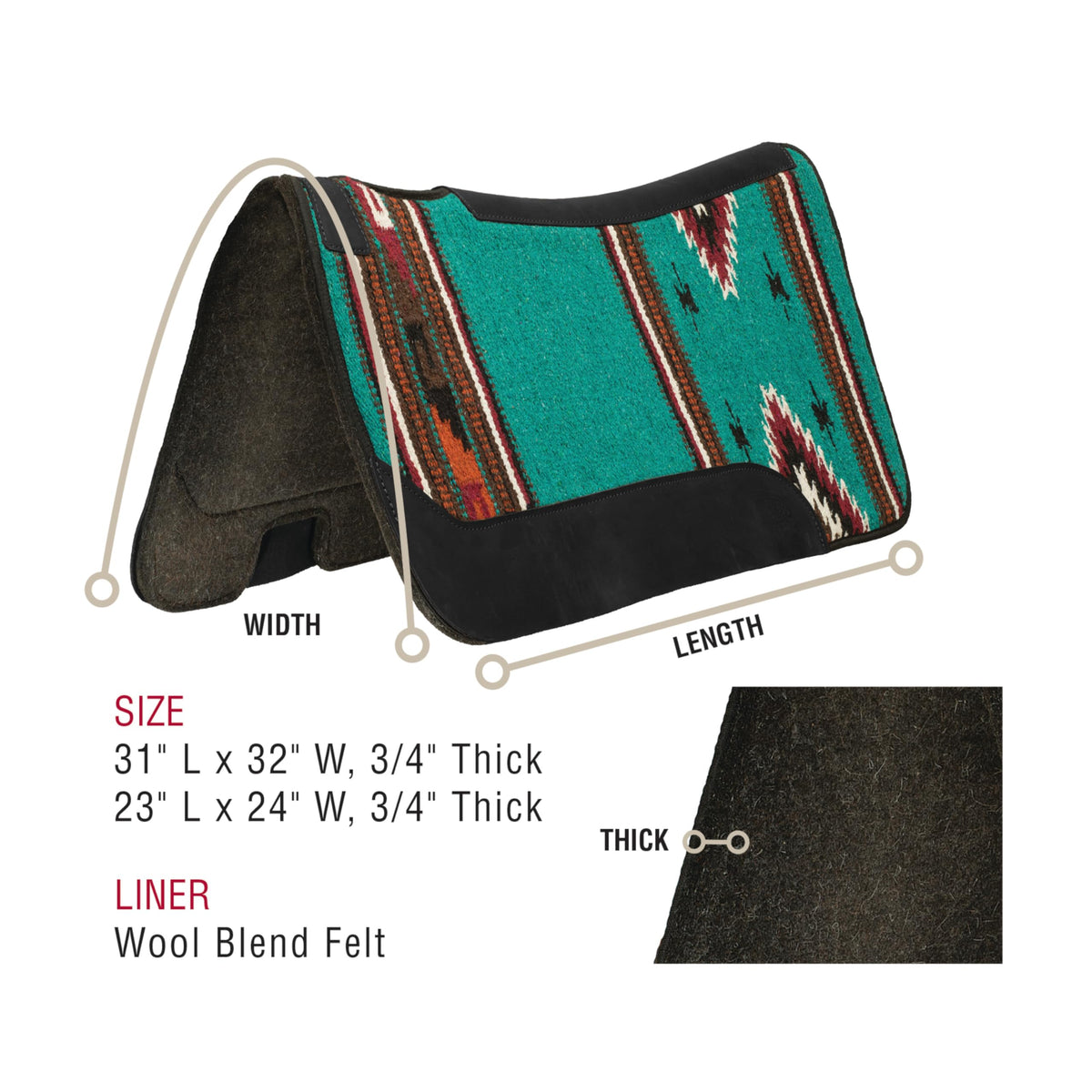 Contoured Single Weave Wool Blend Felt Pony Saddle Pad I249944