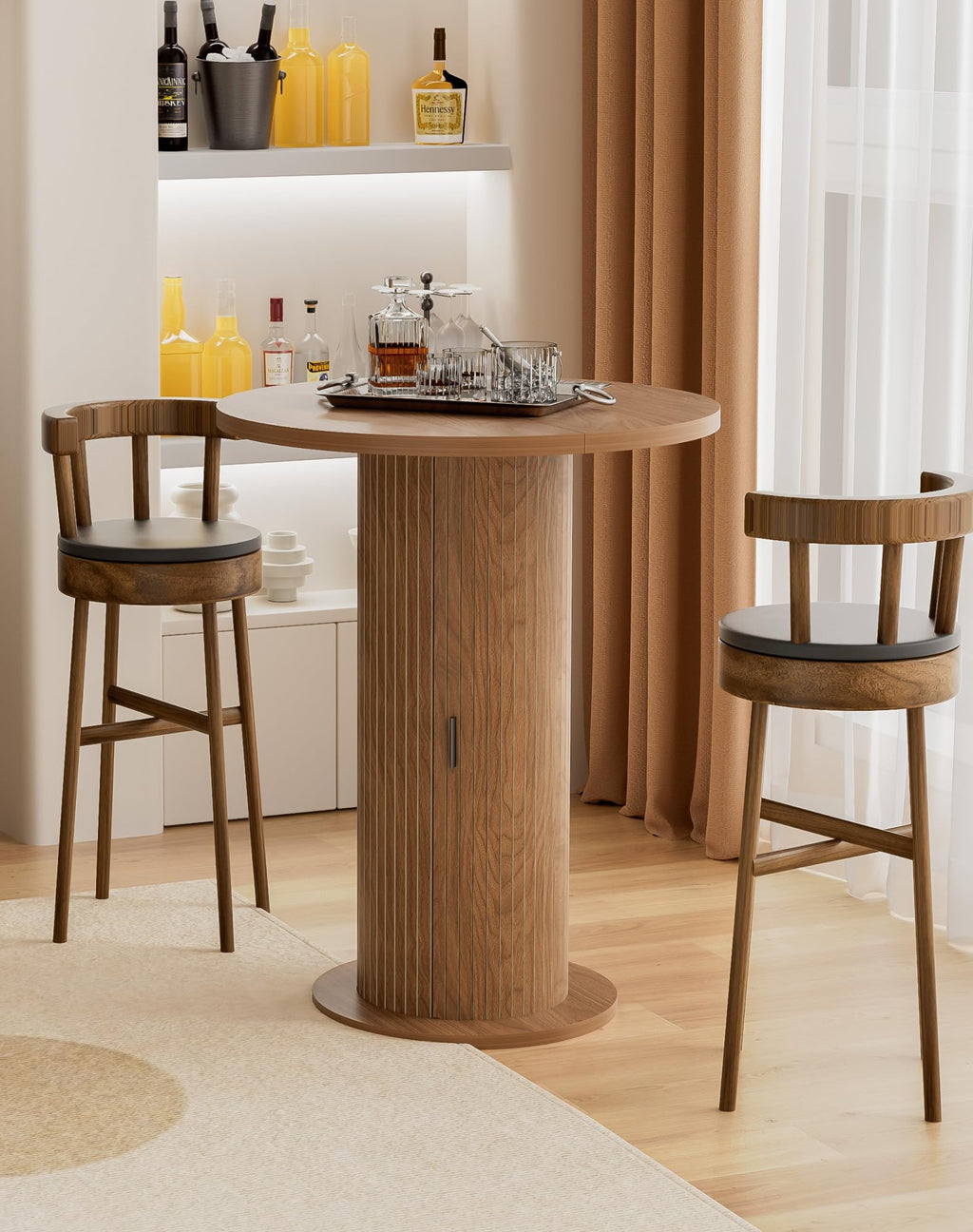 Round Bar Table with Storage and Sliding Door S5815