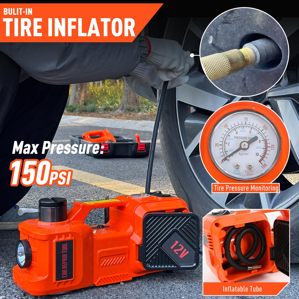 5 Ton Hydraulic Electric Car Jack Set with Tire Pump and Impact Wrench F4417