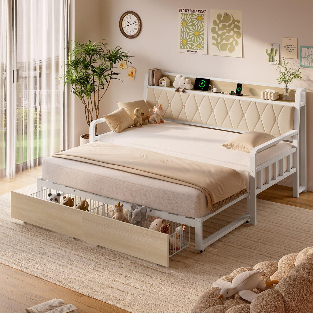 White Twin Daybed with Pop up Trundle L7736