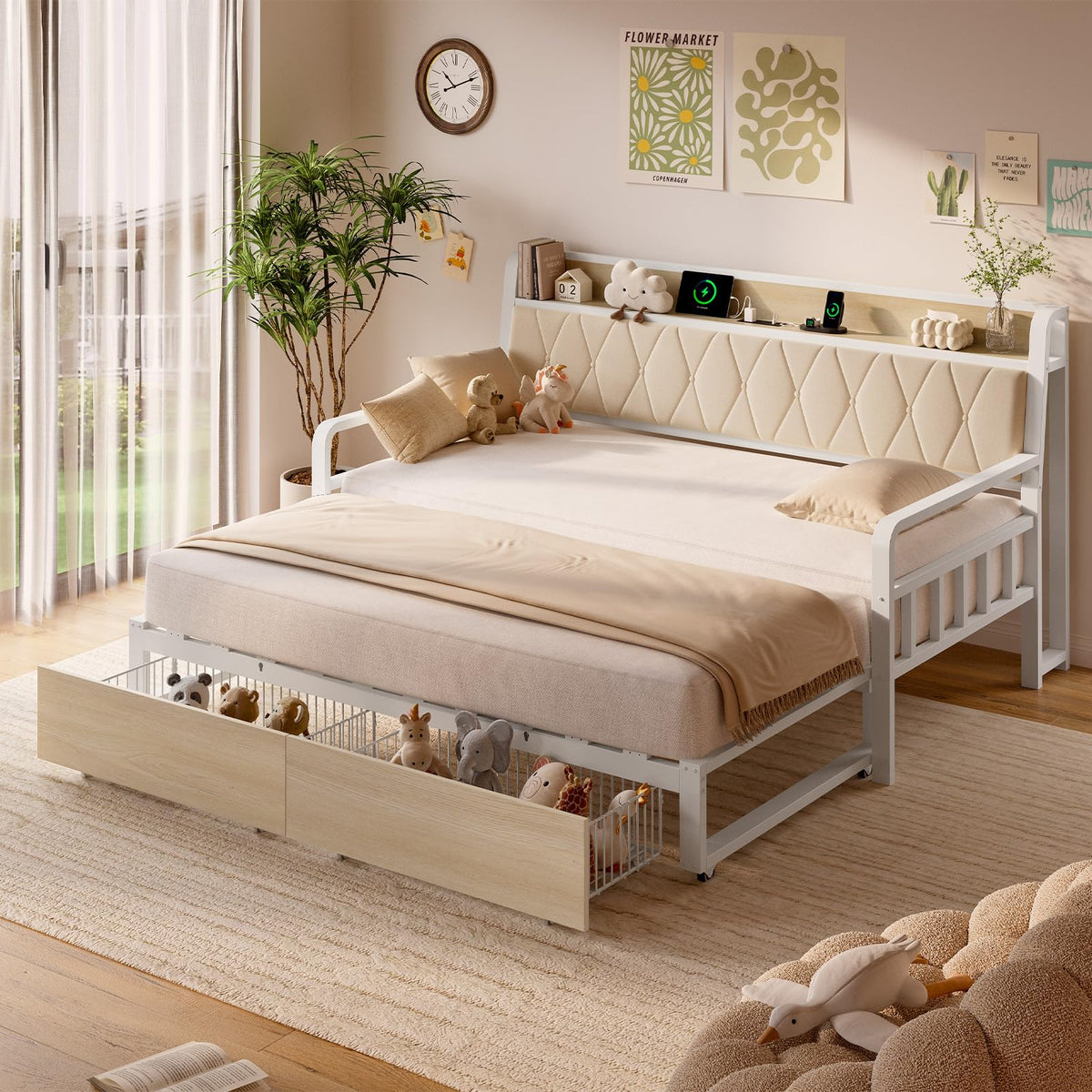 White Twin Daybed with Pop up Trundle L7736