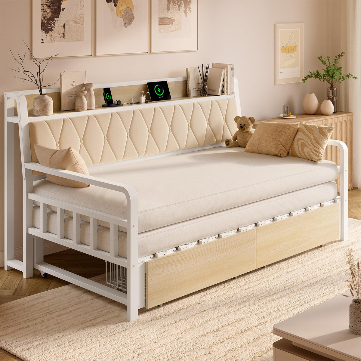 White Twin Daybed with Pop up Trundle L7736