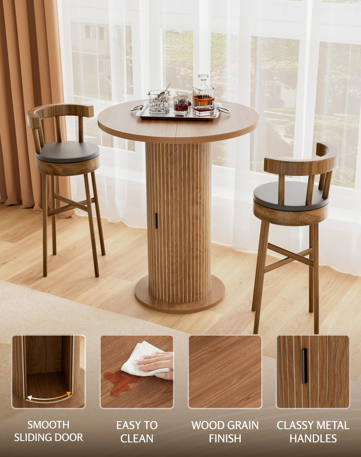Round Bar Table with Storage and Sliding Door S5815