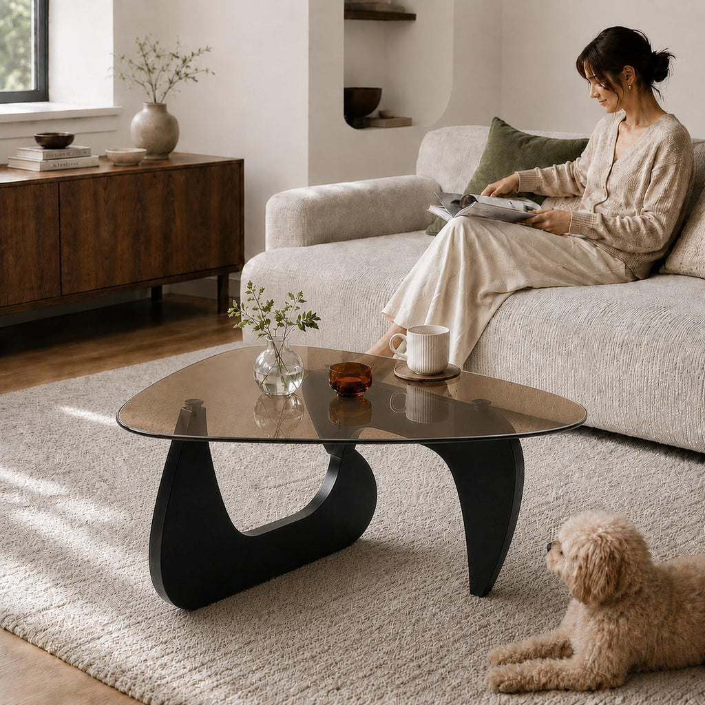 Glass Coffee Table with Black Wood Base K1215