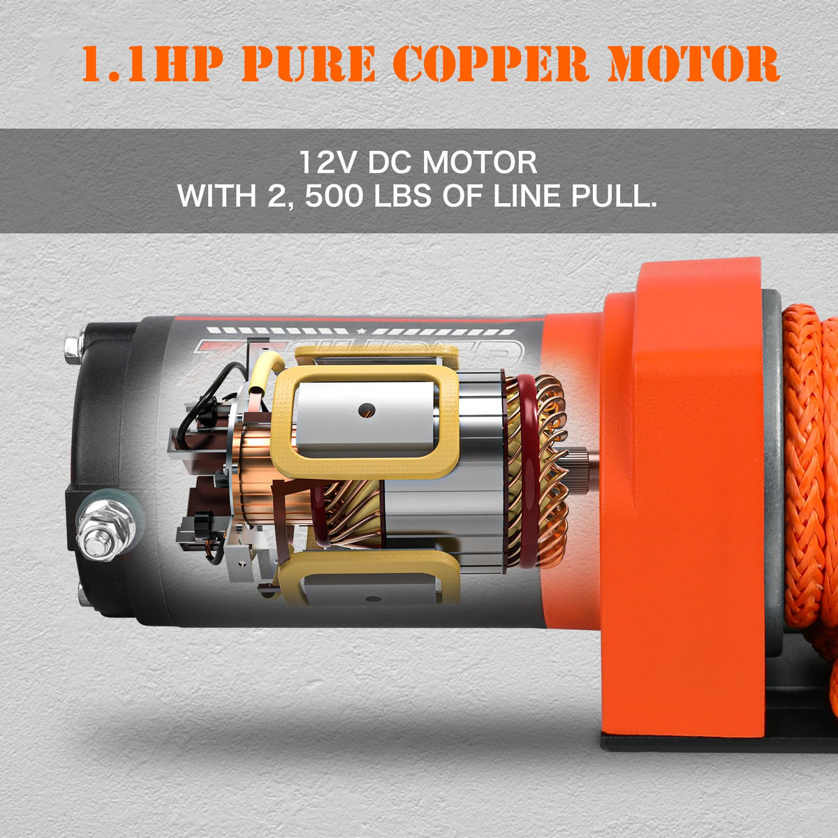2500 lb Electric Winch 30ft Synthetic Rope 12V DC E744