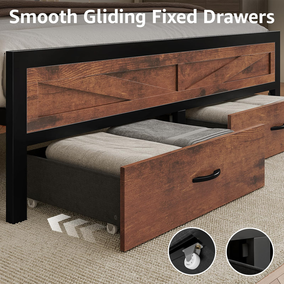 King Size Bed Frame with Storage Drawers and Charging Station X548389