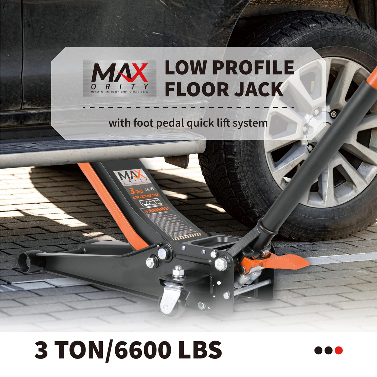 3-Ton Low-Profile Dual Pistons Steel Floor Jack U559689