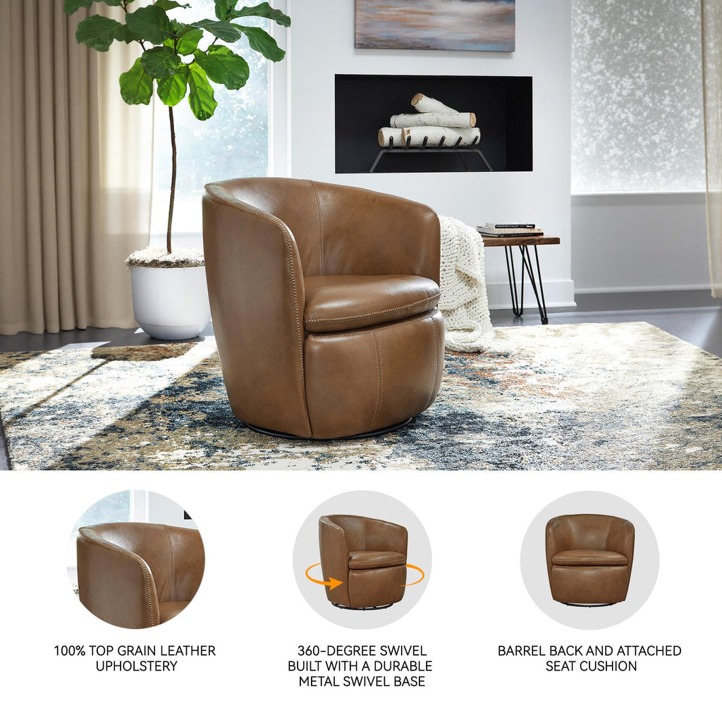 Top Grain Leather Swivel Barrel Chair T7521