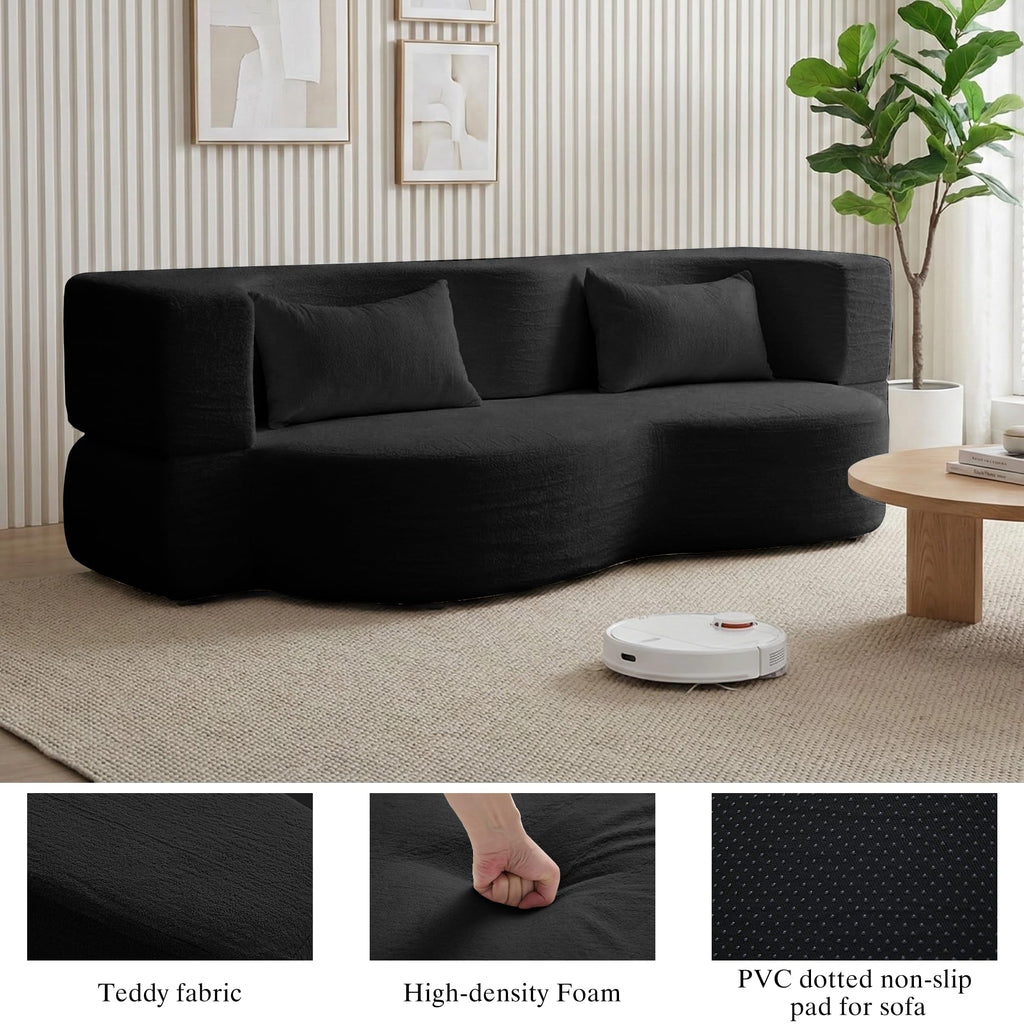 2-in-1 Convertible Sofa Bed 78 Inch Sleeper with Pillow Black W53332