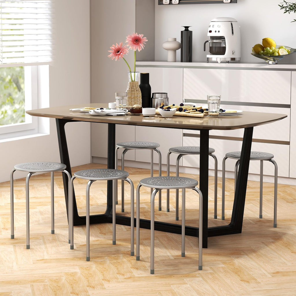 Grey 6 Pack Stackable Metal Stools C44314