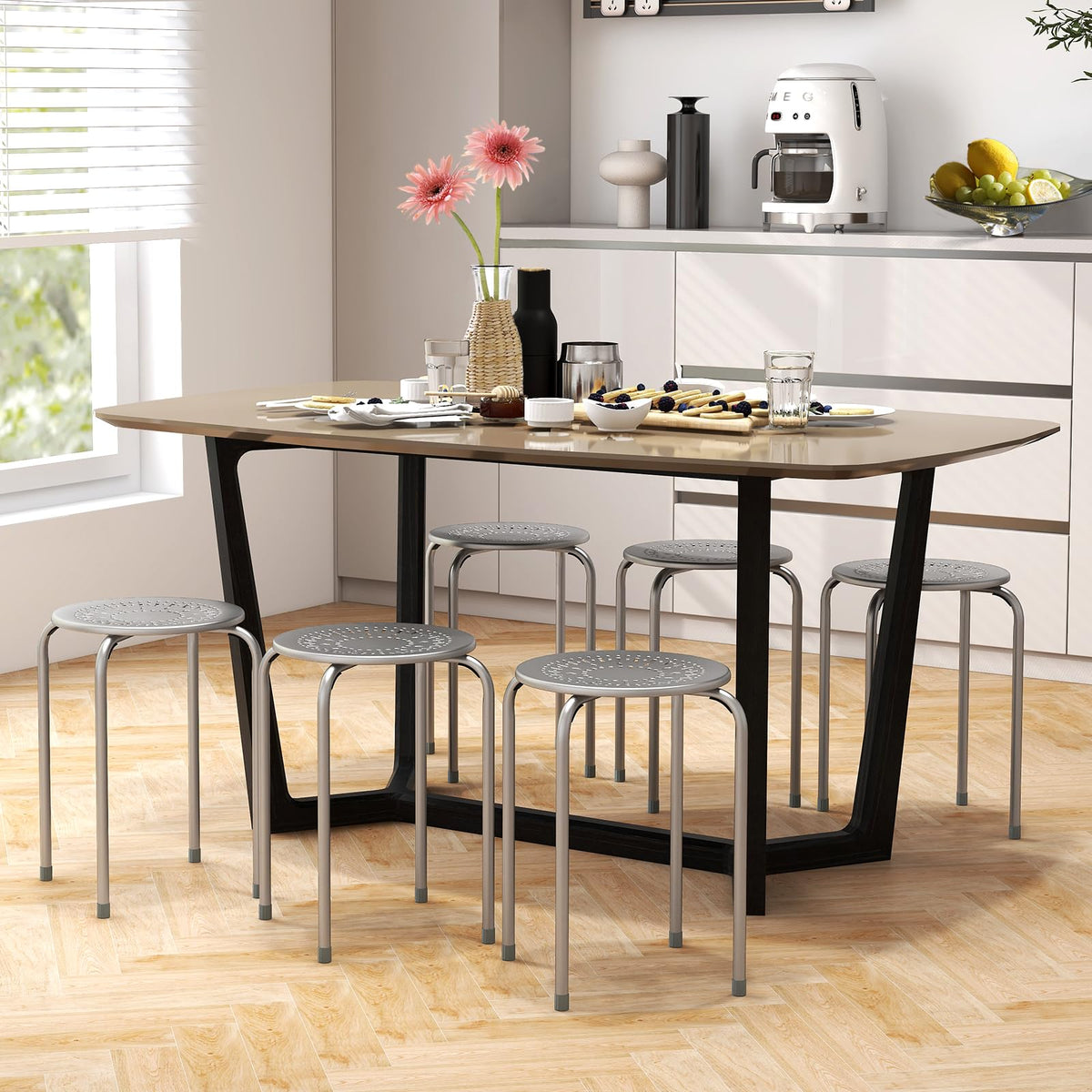 Grey 6 Pack Stackable Metal Stools C44314