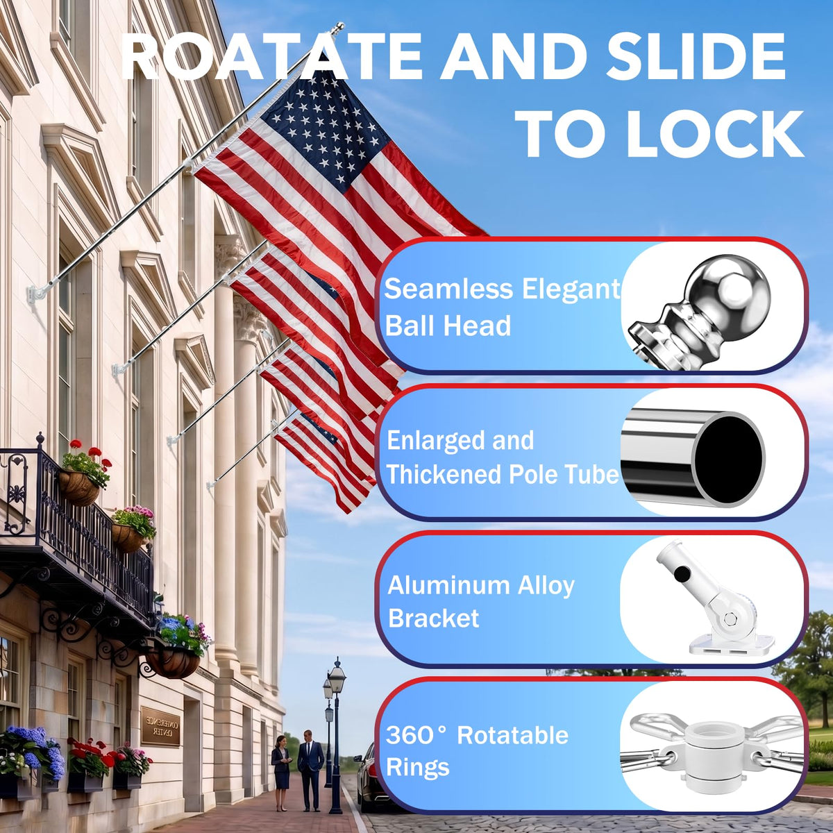Silver 6 FT Stainless Steel Flag Pole Kit 2 Pack D1046