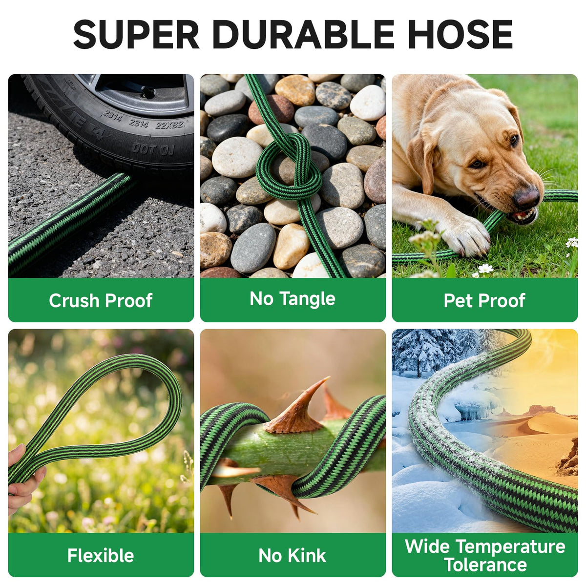 100FT Non-Expandable Kink-Free Garden Hose with Spray Nozzle B4516