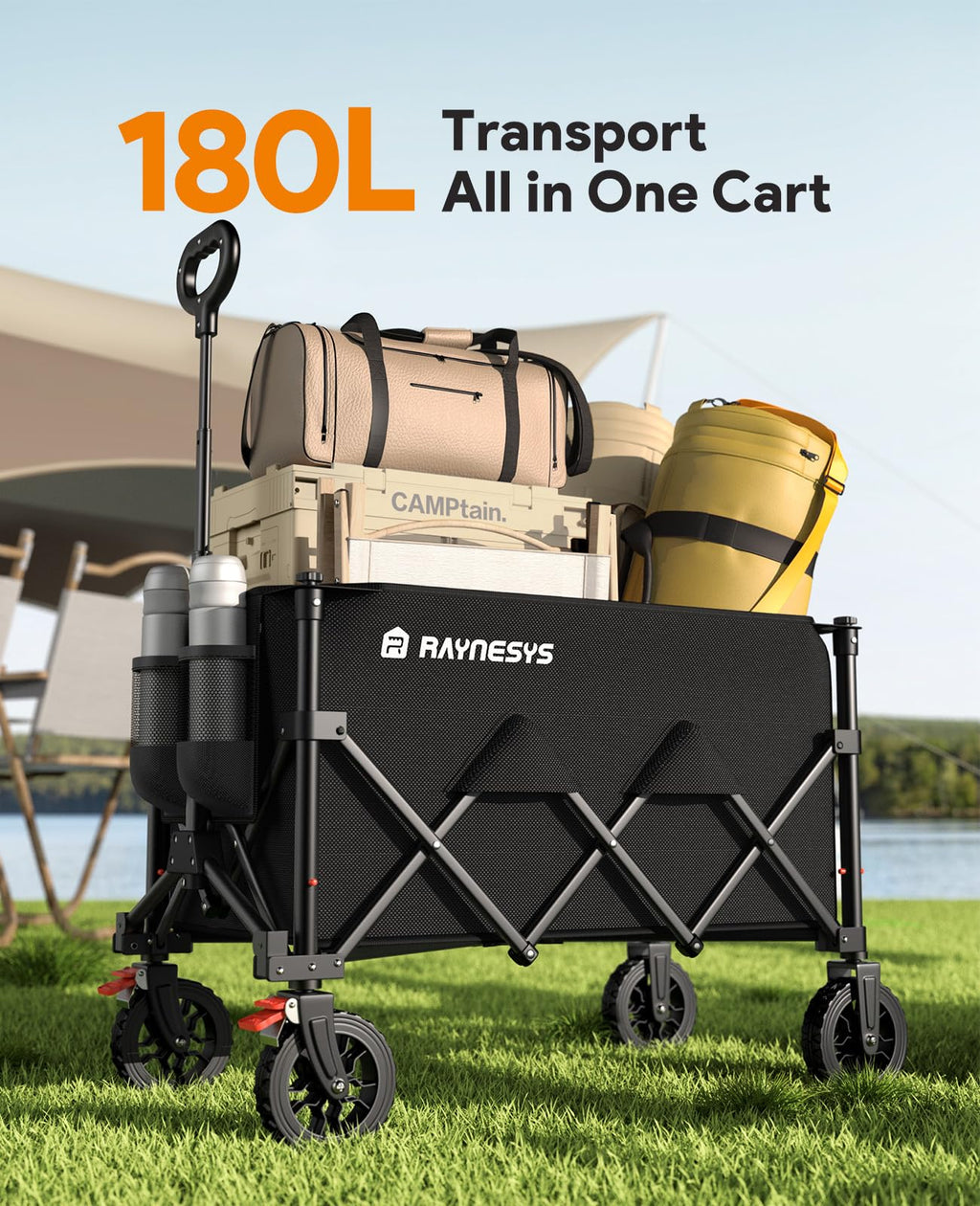 180L Foldable Wagon Cart with Wheels and Brakes F42514