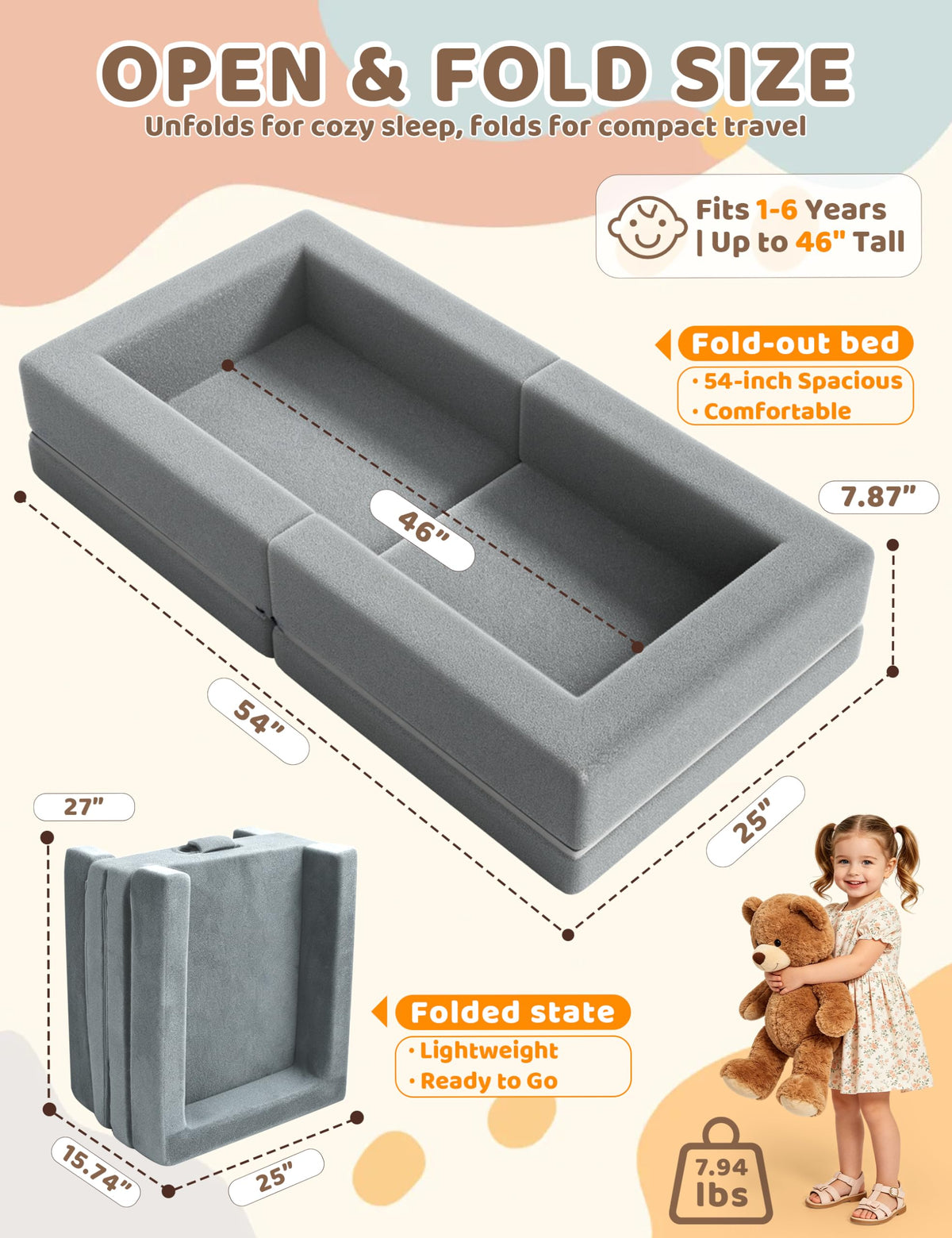54" Portable Foldable Foam Toddler Bed N2554