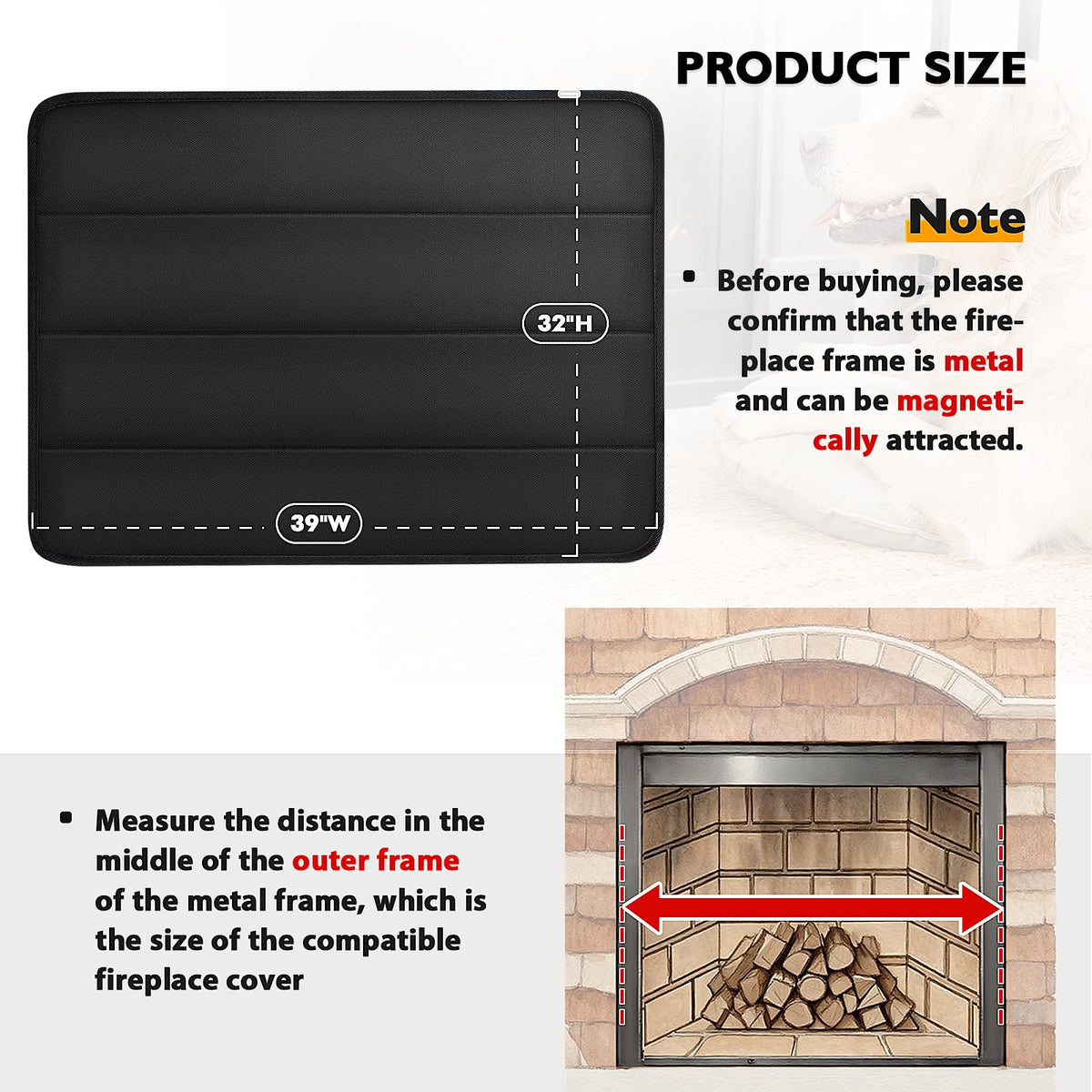 Black Magnetic Fireplace Cover O870