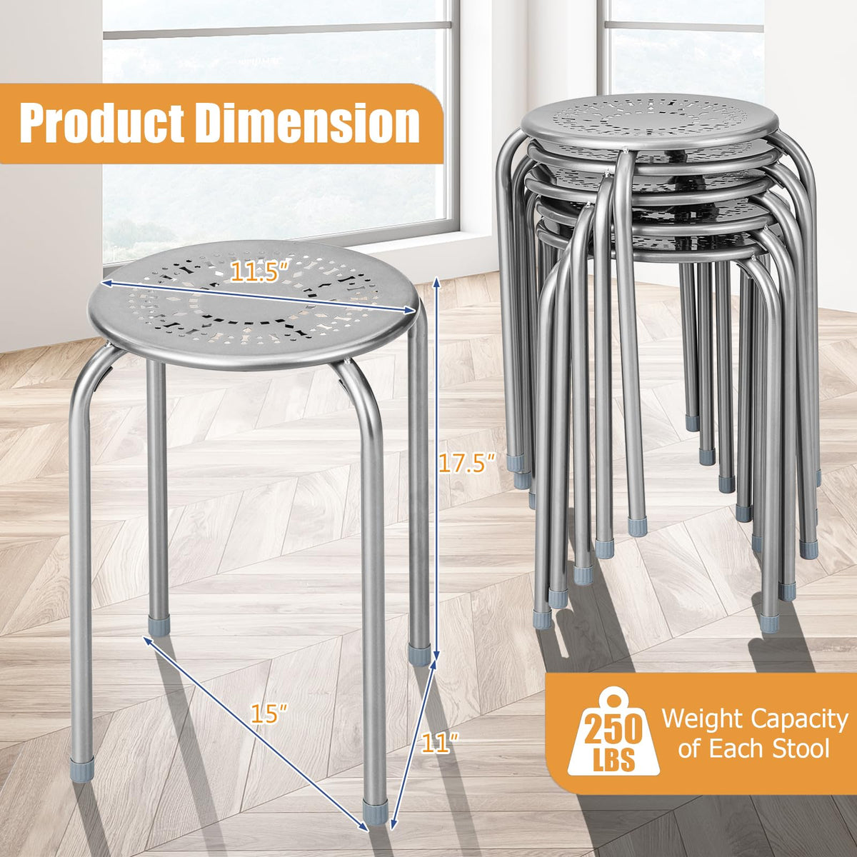 Grey 6 Pack Stackable Metal Stools C44314