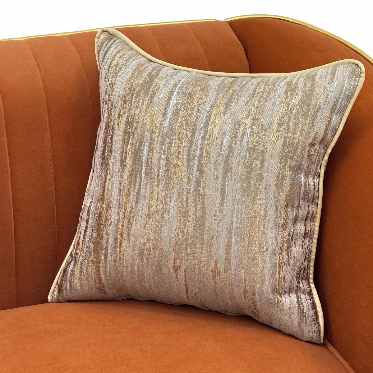 Velvet Modern Sofa Couch 3-Seater Deep Seat Sofa, Orange T5614