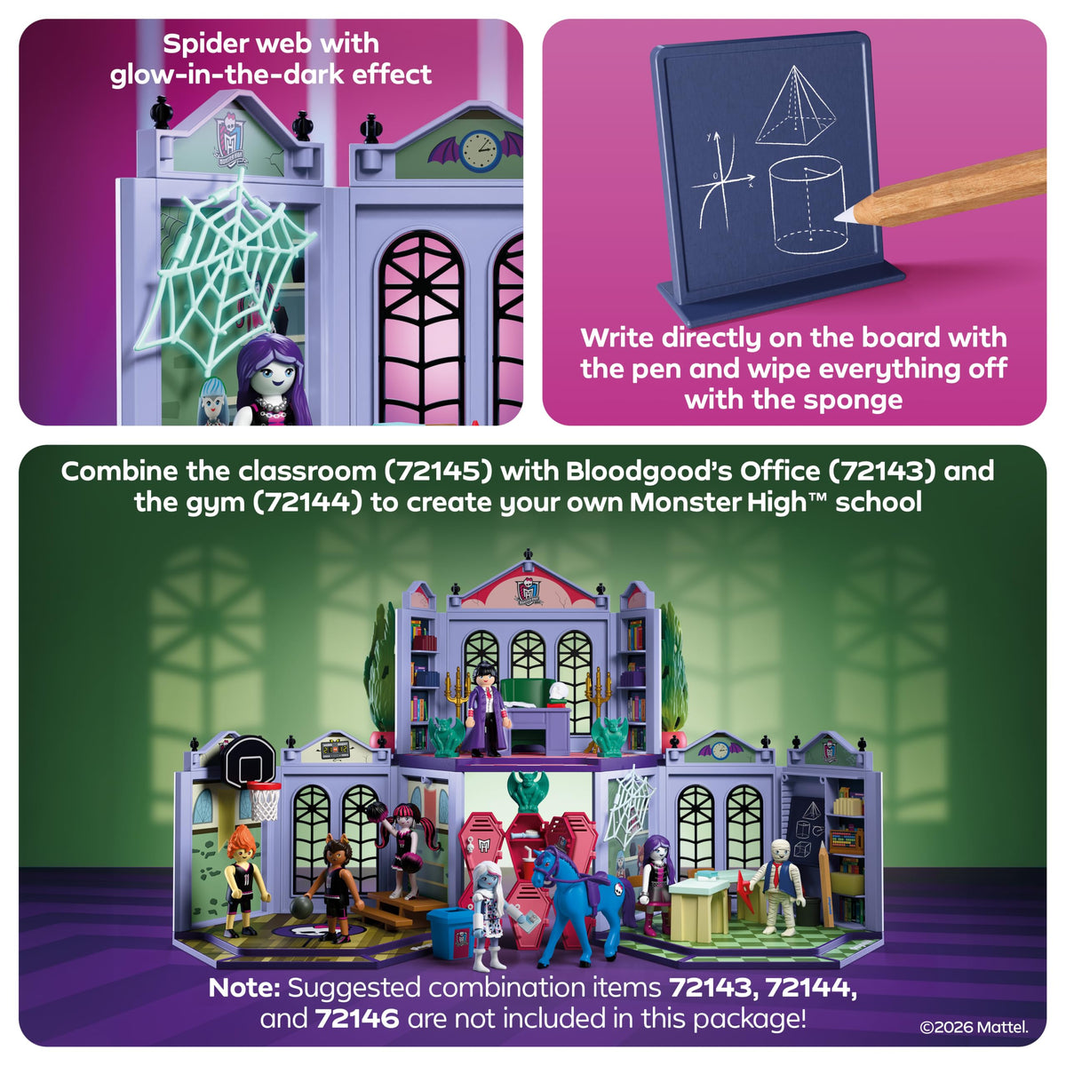 Monster High Classroom Playset with Blackboard & Glow‑in‑the‑Dark Spider Web E5460