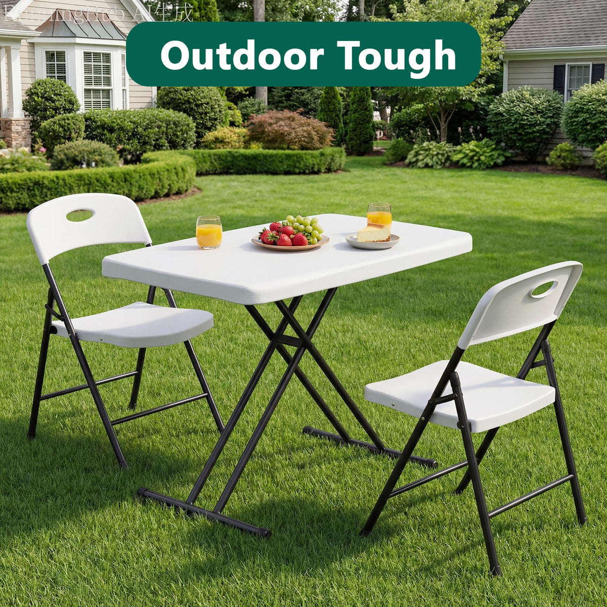 Folding Table 30 Inch Adjustable Height White Granite X381145
