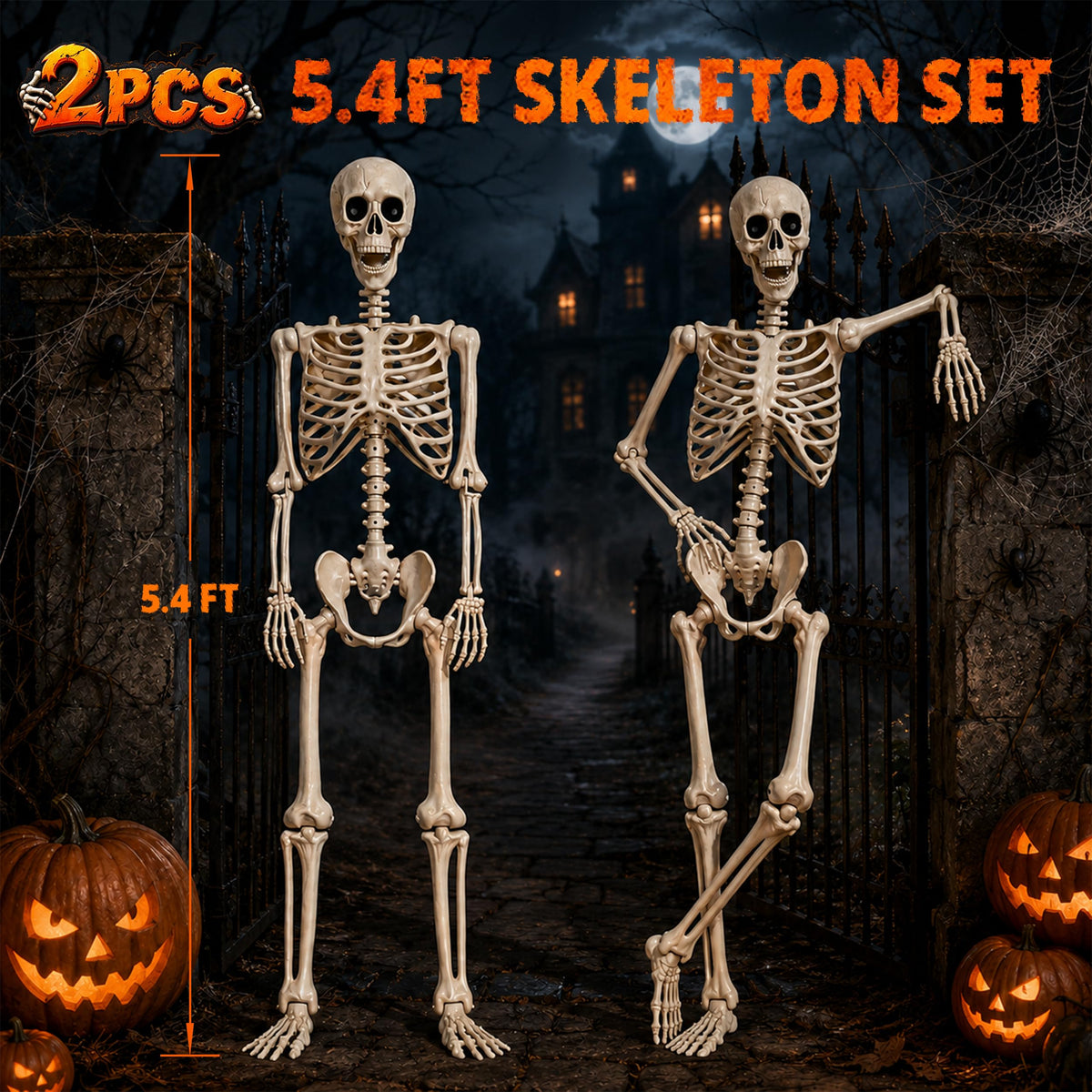 2 Pack 5.4ft Life Size Skeleton with Movable Joints C690581